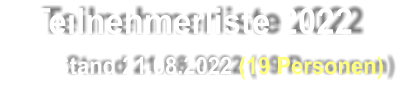 Teilnehmerliste 2022       Stand 21.08.2022 (19 Personen)